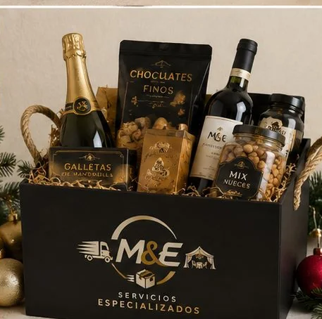 Arcón navideño con chocolates finos y vino
